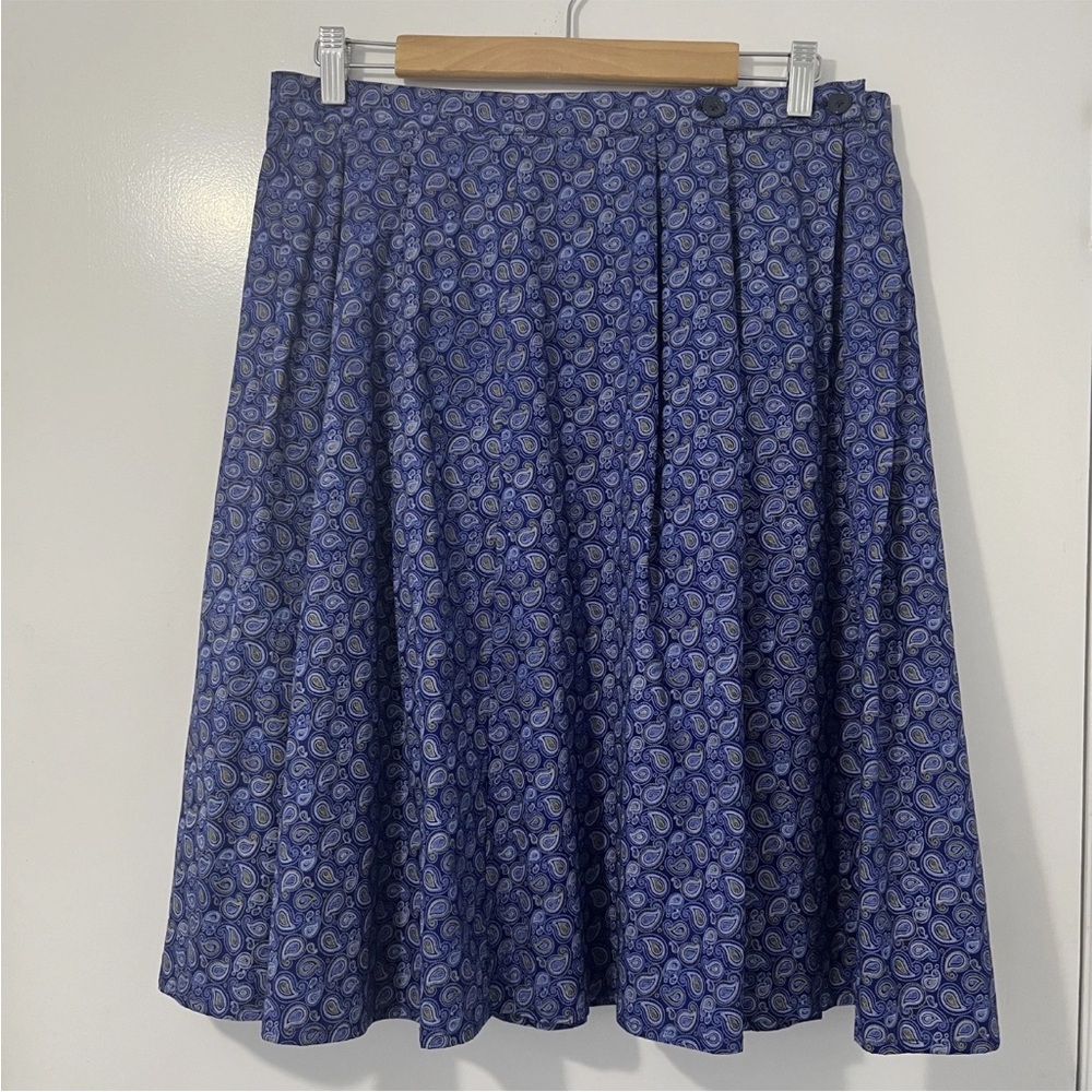100% Cotton Made in India Paisley Pleated Blue Skirt L (14)